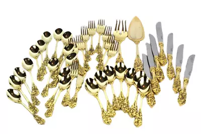 F.B. Rogers 40 Pcs Flatware Stainless Steel Gold Tone Rose W/ Wooden Case • $127.99