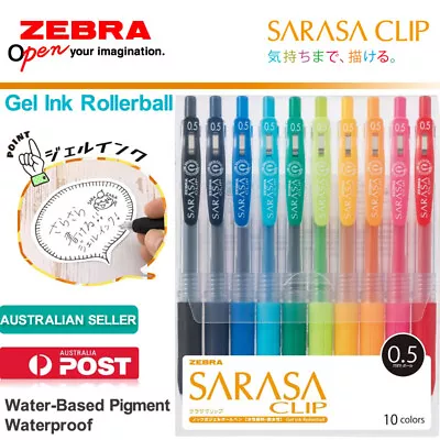 Zebra Sarasa Clip 0.5mm Gel Pen Ballpoint JJ15-10CA 10 Color Set Rollerball Push • $23.46