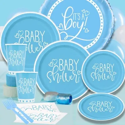 Blue Hearts Baby Shower Boy Decorations Tableware Games Balloons Party • £2.69