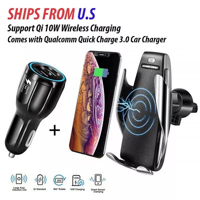 Smart Sensor Wireless Car Charger Qi 10W Automatic Clamping Charging Mount QC3.0 • $7.49