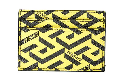 Versace Unisex  La Greca  Signature Textured Leather Yellow Card Case • $149.99