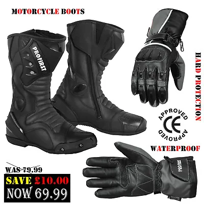 Motorcycle Racing Boots Motorbike Gloves Leather Riding Boot Waterproof Glove UK • £19.99