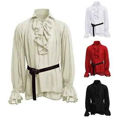 Medieval Renaissance Men Retro Ruffle Shirts Casual Knight Cosplay T-shirt Tops • $29.95