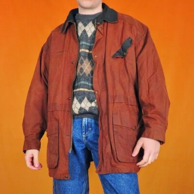 £75 • Buy Vintage Budweiser Waxed Field Jacket Utility Barn Hunting Oilskin Coat Beer 90s