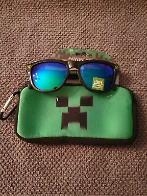 Minecraft Children's Kid's Black Green Sunglass And Pouch Set 100% UV Protection • $15.99