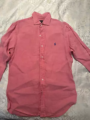 Polo Ralph Lauren 100 % Linen Shirt Mens Size S Pink EXCELLENT CONDITION • £44.99