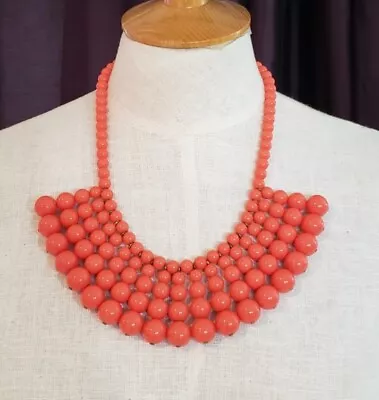 J Crew Orange Beaded Fan Fringe Collar Necklace Graduated Beads Gold Tone • $24