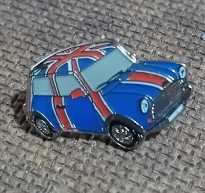 Classic Mini Saloon Metal Lapel Pin Badge In Red White And Blue Union Jack Flag • £3