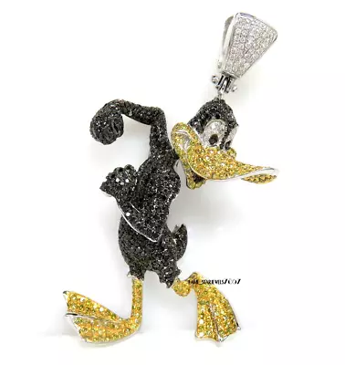 4Ct Black & Canary Diamond Men's Daffy Duck Silver Pendant 14K White Gold Plated • $368.22