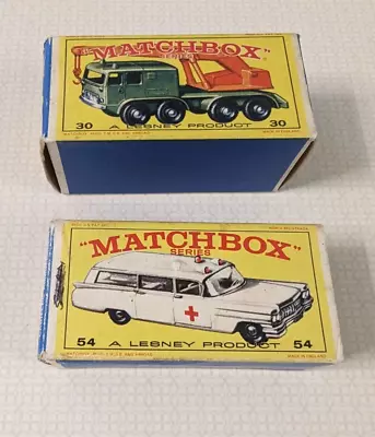 Matchbox 54 And 30 -Cadillac Ambulance And 8 Wheel Crane With Boxes • $45