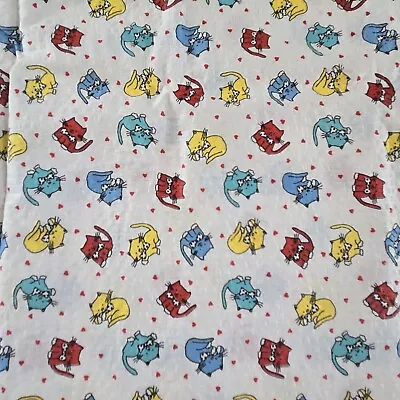 Vintage Kittens And Hearts Cotton Lightweight Fabric Red Yellow 1.5 Yds • $12
