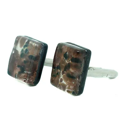 Murano Glass Cufflinks Rectangular Purple Black Venice Wedding • £14.95