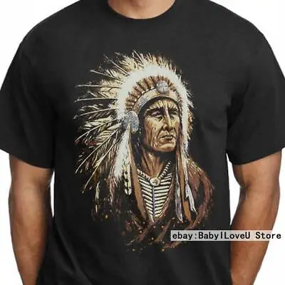 Men's Native American Indian Chief T Shirt Headdress Warrior Tshirt Graphic Tee • $19.99
