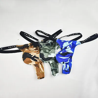 3pcs Mens Camouflage Underwear Thongs High Elastic Males Gays Boys G-string S XL • $16.14