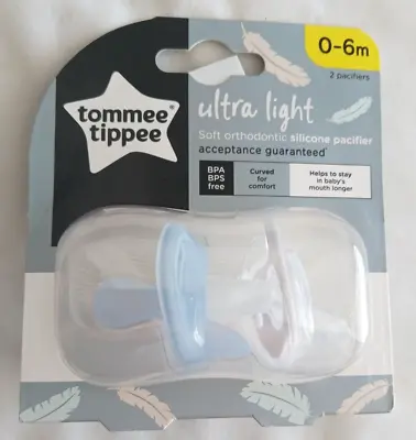 Tommee Tippee Ultra Light Soft Orthodontic Silicone Pacifier 0-6 M 2 Pack NIP • $12.99