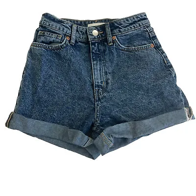 H&M Jean Shorts Womens Size 2  Blue Cuffed Mid Rise Pants • $10.45