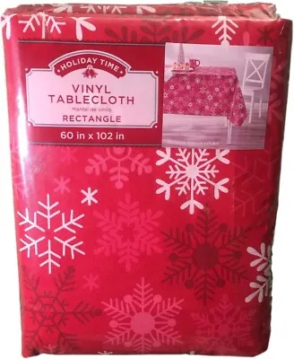 Holiday Time Christmas Vinyl Tablecloth Red Snowflakes 60 X 102 Nip [hdx3] • $5