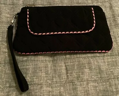 Vera Bradley Black Wristlet W/ Mirror In Pink Elephants - Wallet Floral • $26.75