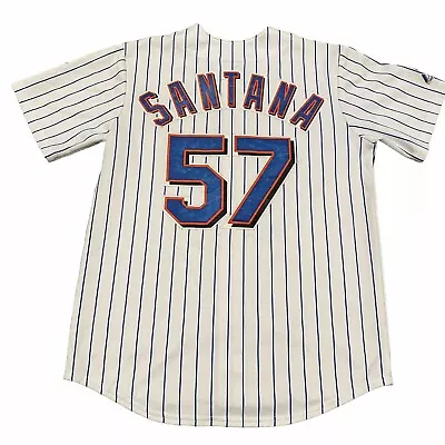 Johan Santana #57 New York Mets Majestic Baseball Jersey Sz M MLB Pinstripe • $49.99