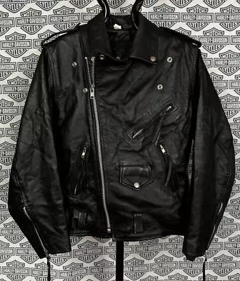 Vintage 70s 80s Paragon International Genuine Leather Biker Jacket Size 44 • $55