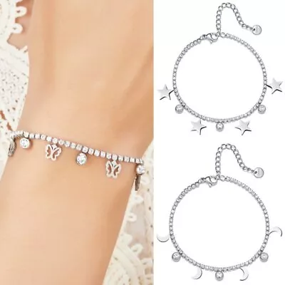 Fashion 925 Silver Zircon Flower Moon Star Bracelet Adjustable Bangle Women Gift • $1.81