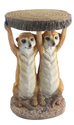 £139.50 • Buy 49cm Meerkat Side Occasional Table Tree Trunk Top Wild Animal Statue Polystone 