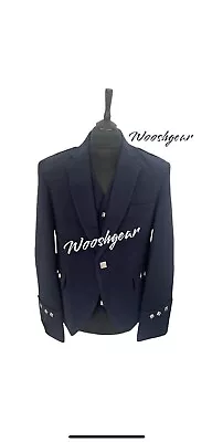 £59.99 • Buy Men's Argyle Navy Blue 100%wool Kilt Jacket & Waistcoat Uk Sizes Available 38-58