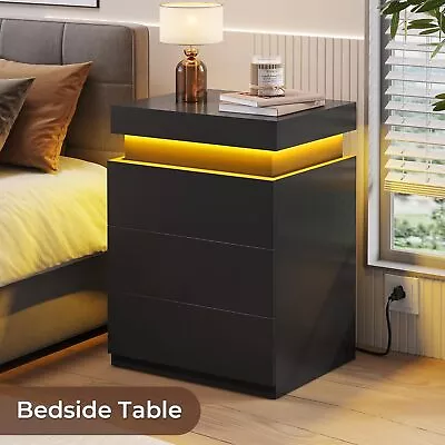 Nightstand With Sliding Top Bedside Table With Drawers Modern End Side Table • $99.99