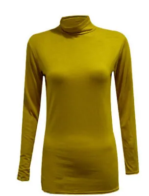 Womens Ladies & Girls High Neck Polo Plain Ribbed Turtle Neck Long Sleeve Top • £8.19