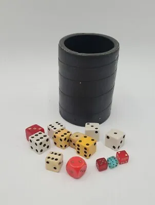 Vintage Leather Dice Shaker Cup With Dice Die Black Roller • $39