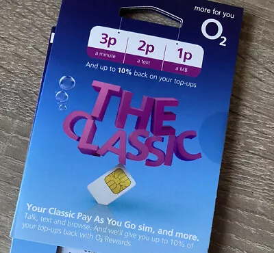 O2 Sim Card - PAYG -PAY AS YOU GO 2G/3G/4G Classic O2 Pay As You Go 02 Smart • £0.99