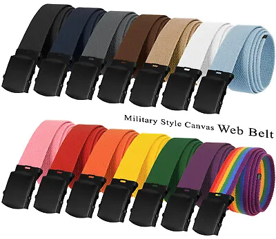 Military Belt Canvas Belt Web Belt Non Leather Belt Black Buckle Tip 1-1/2  Wide • $9.95