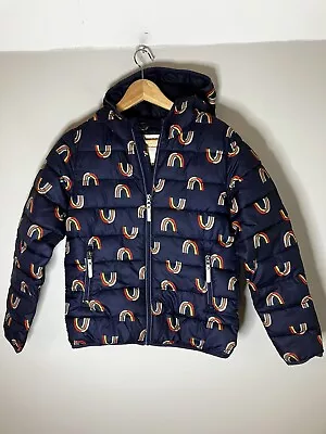 HANNA ANDERSSON Puffer Jacket Coat Hooded Boy Girl Rainbow Print Size 10 - 140cm • $20