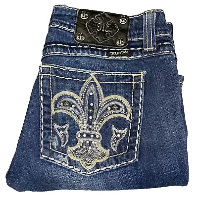 Miss Me Buckle Jeans Womens 28x32 Blue Denim Distressed Boot Stretch Sz 6 Pants • $25.46