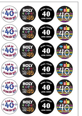 24 PRECUT Age 40 Forty 40th Birthday Edible Wafer Paper Cupcake Cake Toppers  • £2.49