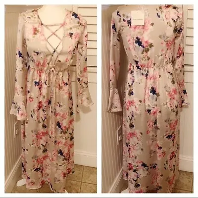 ZAFUL Romantic Floral Lace-Up Maxi Dress Women's Small NWT • £29.19