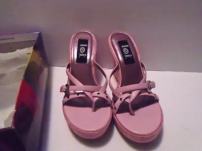 VTG 90s L.E.I.  JENA PINK PARIS PINK SUEDE WEDGE OPEN TOE 6  1/2 • $10.99