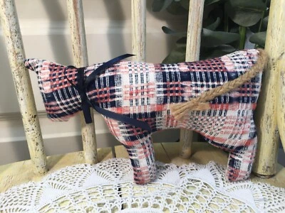 $12.50 • Buy Vintage Woven Wool Overshot Coverlet Small Cow Tiered Tray Tuck ~ AAFA