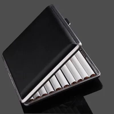 VINTAGE Portable Metal Leather Double Sided Black Cigarette Case King • $7.79
