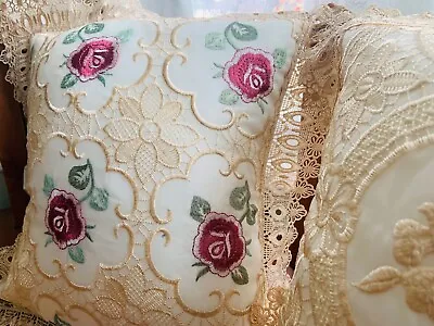 Luxury Embroidery Lace 15 /38cm Cushion Covers Vintage Style • £8.99