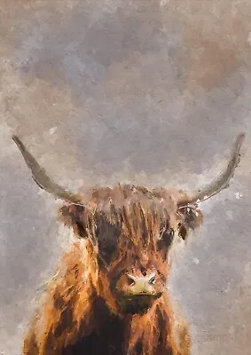 £4.95 • Buy Highland Cow Oil On Canvas Print, Home Decor. Wall Hanging. Farmhouse Decor. A4