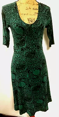 ATHLETA Dress Dark Green Floral 1/2 Sleeve Tie Back Stretch Women's Size Small • $16.59