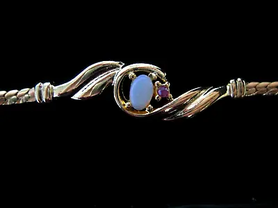 Vintage Gold Tone Opal And Ruby Chain 8  Bracelet • $17.98