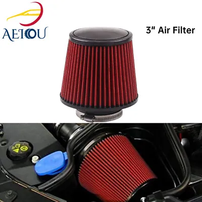 3  76mm High Flow Inlet Cleaner Dry Filter Cold Air Intake Cone Replacement Red • $13.39