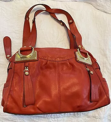 B MAKOWSKY Red Metal Collection Leather Satchel Handbag Purse Must See! • $55