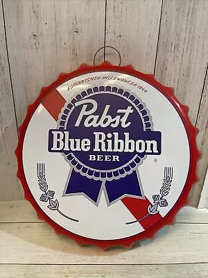 Large Pabst Blue Ribbon Beer Bottle Cap Aluminum Metal Sign For Man Cave READ • $23.95