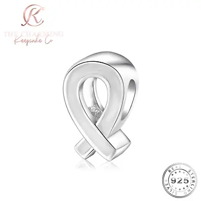 Cancer Ribbon Charm Grey / Silver Genuine 925 Sterling Silver - Cancer Awareness • £16.49