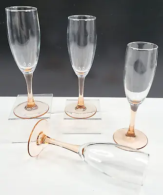 4 Luminarc Rose Fluted Champagne Vintage 7.75  Pink Stemware Elegant Cristal Lot • $46.87