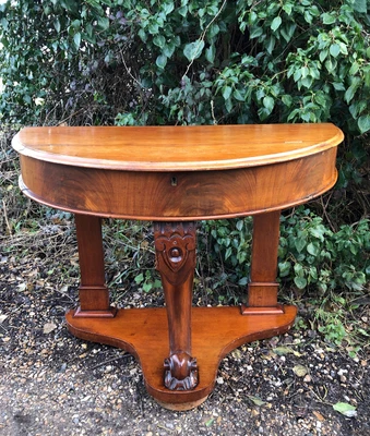 £68 • Buy Antique Victorian Half Moon Mahogany Side Hall Table Lamp Table With Storage