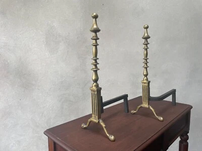 £95 • Buy Antique Vintage Andirons Fire Dogs Iron & Brass